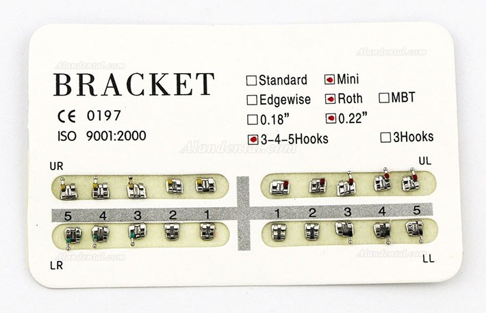 5Packs Dental Orthodontic Metal Bracket Braces Mini Roth 0.022 345 Hooks 100Pcs